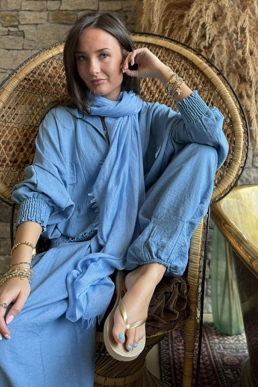 Basso Button Drape Batwing Shirt Denim